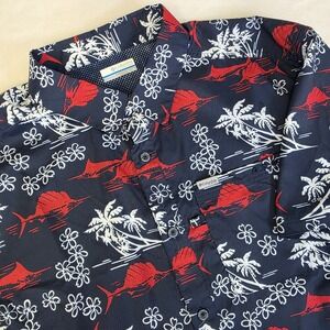 Columbia PFG Mens Button Up Shirt XL Red White Blue Outdoor Fishing Patriotic